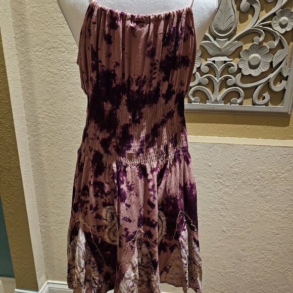 Fashion Terminal Tie-Dye Boho Spaghetti Strap Sundress W Embroidered Details S - Picture 2 of 11